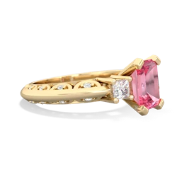 Lab Pink Sapphire Art Deco Diamond 8X6 Emerald-Cut Engagement 14K Yellow Gold ring R20018EM