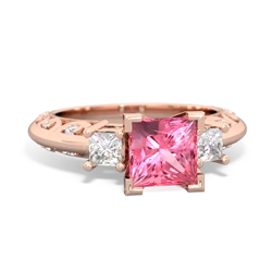 Lab Pink Sapphire Art Deco Diamond Engagement 6Mm Princess 14K Rose Gold ring R2001