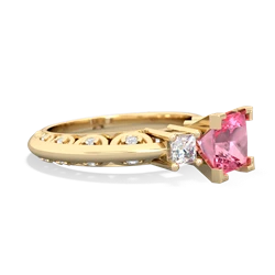 Lab Pink Sapphire Art Deco Diamond Engagement 6Mm Princess 14K Yellow Gold ring R2001