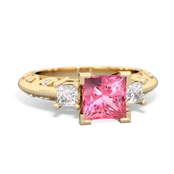 Lab Pink Sapphire Art Deco Diamond Engagement 6Mm Princess 14K Yellow Gold ring R2001