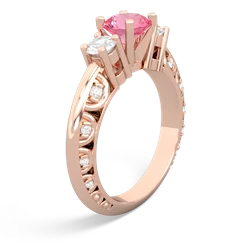 Lab Pink Sapphire Art Deco Diamond 6Mm Round Engagment 14K Rose Gold ring R2003