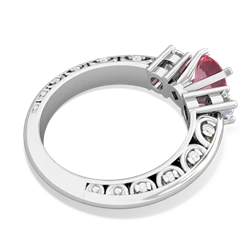 Lab Pink Sapphire Art Deco Diamond 6Mm Round Engagment 14K White Gold ring R2003