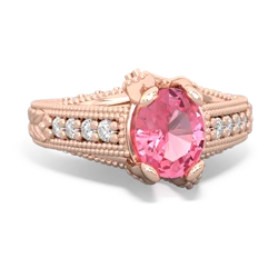 Lab Pink Sapphire Antique Style Milgrain Diamond 14K Rose Gold ring R2028
