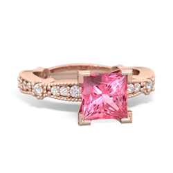 Lab Pink Sapphire Sparkling Tiara 6Mm Princess 14K Rose Gold ring R26296SQ