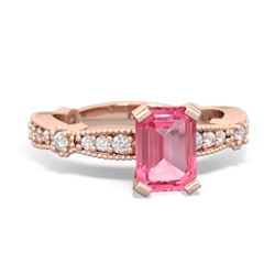 Lab Pink Sapphire Sparkling Tiara 7X5mm Emerald-Cut 14K Rose Gold ring R26297EM