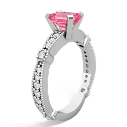 Lab Pink Sapphire Sparkling Tiara 7X5mm Emerald-Cut 14K White Gold ring R26297EM