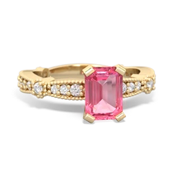 Lab Pink Sapphire Sparkling Tiara 7X5mm Emerald-Cut 14K Yellow Gold ring R26297EM