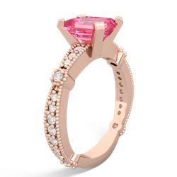Lab Pink Sapphire Sparkling Tiara 8X6 Emerald-Cut 14K Rose Gold ring R26298EM
