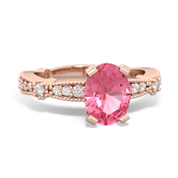 Lab Pink Sapphire Sparkling Tiara 8X6 Oval 14K Rose Gold ring R26298VL