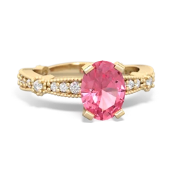 Lab Pink Sapphire Sparkling Tiara 8X6 Oval 14K Yellow Gold ring R26298VL