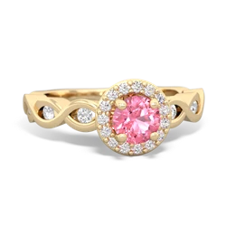 Lab Pink Sapphire Infinity Halo Engagement 14K Yellow Gold ring R26315RH