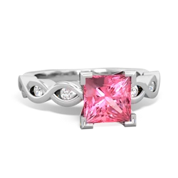 Lab Pink Sapphire Infinity 6Mm Princess Engagement 14K White Gold ring R26316SQ