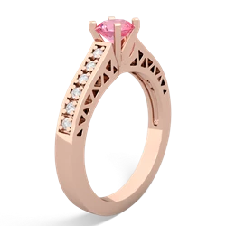 Lab Pink Sapphire Art Deco Engagement 5Mm Round 14K Rose Gold ring R26355RD