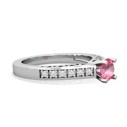 Lab Pink Sapphire Art Deco Engagement 5Mm Round 14K White Gold ring R26355RD