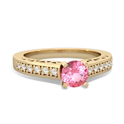 Lab Pink Sapphire Art Deco Engagement 5Mm Round 14K Yellow Gold ring R26355RD