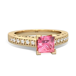 Lab Pink Sapphire Art Deco Engagement 5Mm Square 14K Yellow Gold ring R26355SQ