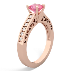 Lab Pink Sapphire Art Deco Engagement 6Mm Round 14K Rose Gold ring R26356RD