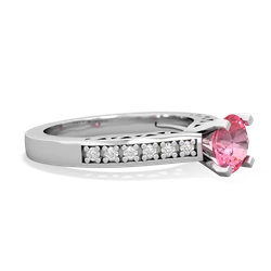 Lab Pink Sapphire Art Deco Engagement 6Mm Round 14K White Gold ring R26356RD