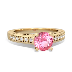 Lab Pink Sapphire Art Deco Engagement 6Mm Round 14K Yellow Gold ring R26356RD
