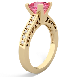 Lab Pink Sapphire Art Deco Engagement 6Mm Princess 14K Yellow Gold ring R26356SQ