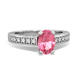 Lab Pink Sapphire Art Deco Engagement 7X5mm Oval 14K White Gold ring R26357VL