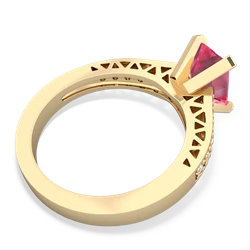 Lab Pink Sapphire Art Deco Engagement 8X6mm Emerald-Cut 14K Yellow Gold ring R26358EM