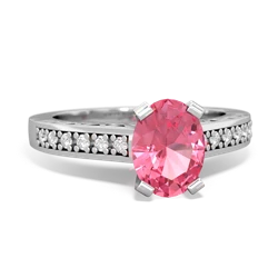 Lab Pink Sapphire Art Deco Engagement 8X6mm Oval 14K White Gold ring R26358VL