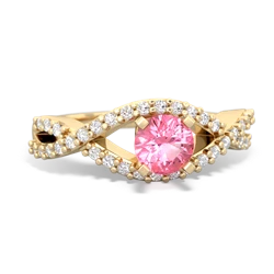 Lab Pink Sapphire Diamond Twist 5Mm Round Engagment  14K Yellow Gold ring R26405RD
