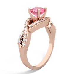 Lab Pink Sapphire Diamond Twist 6Mm Round Engagment  14K Rose Gold ring R26406RD