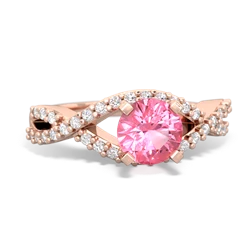 Lab Pink Sapphire Diamond Twist 6Mm Round Engagment  14K Rose Gold ring R26406RD