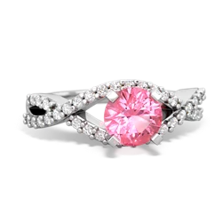 Lab Pink Sapphire Diamond Twist 6Mm Round Engagment  14K White Gold ring R26406RD