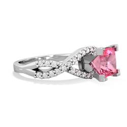 Lab Pink Sapphire Diamond Twist 6Mm Princess Engagment  14K White Gold ring R26406SQ