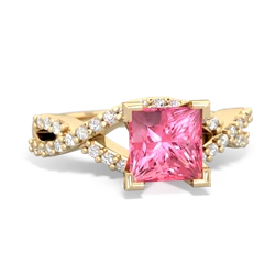 Lab Pink Sapphire Diamond Twist 6Mm Princess Engagment  14K Yellow Gold ring R26406SQ