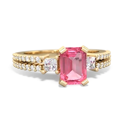 Lab Pink Sapphire Classic 7X5mm Emerald-Cut Engagement 14K Yellow Gold ring R26437EM