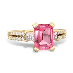 Lab Pink Sapphire Classic 8X6mm Emerald-Cut Engagement 14K Yellow Gold ring R26438EM