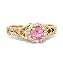Lab Pink Sapphire Celtic Knot Halo 14K Yellow Gold ring R26445RH