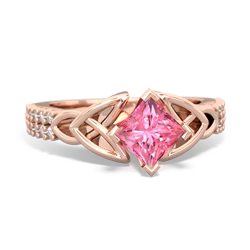 Lab Pink Sapphire Celtic Knot 5Mm Square Engagement 14K Rose Gold ring R26445SQ