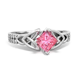 Lab Pink Sapphire Celtic Knot 5Mm Square Engagement 14K White Gold ring R26445SQ