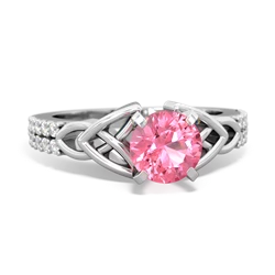Lab Pink Sapphire Celtic Knot 6Mm Round Engagement 14K White Gold ring R26446RD