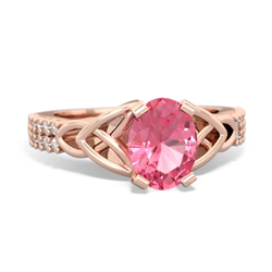 Lab Pink Sapphire Celtic Knot 8X6 Oval Engagement 14K Rose Gold ring R26448VL