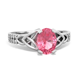 Lab Pink Sapphire Celtic Knot 8X6 Oval Engagement 14K White Gold ring R26448VL