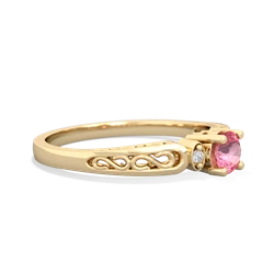 Lab Pink Sapphire Filligree Scroll Round 14K Yellow Gold ring R0829