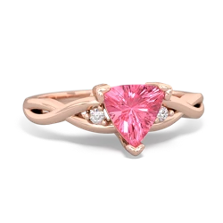 Lab Pink Sapphire Trillion Twist 14K Rose Gold ring R2104
