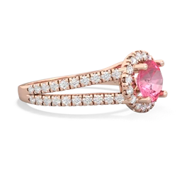 Lab Pink Sapphire Pave Halo 14K Rose Gold ring R5490