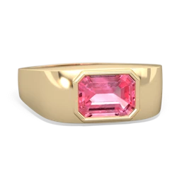 Lab Pink Sapphire Men's Emerald-Cut Bezel 14K Yellow Gold ring R0410