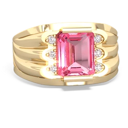 Lab Pink Sapphire Men's 9X7mm Emerald-Cut 14K Yellow Gold ring R1835