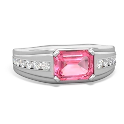 Lab Pink Sapphire Men's Diamond Channel 14K White Gold ring R0500