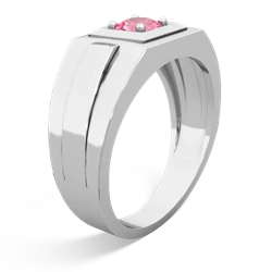 Lab Pink Sapphire Men's Squared Circle 14K White Gold ring R0480