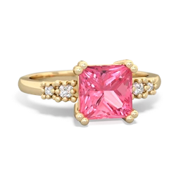 Lab Pink Sapphire Art Deco Princess 14K Yellow Gold ring R2014