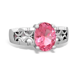 Lab Pink Sapphire Art Deco Filigree 14K White Gold ring R2322